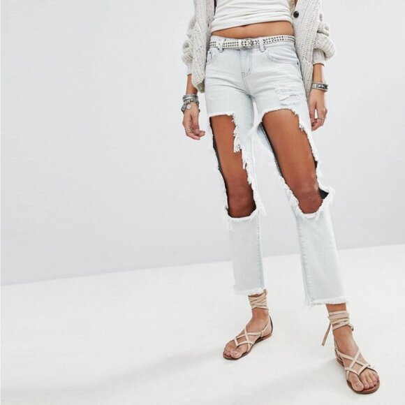 Free People One Teaspoon Awesome Baggies Jeans Straight Leg High Waist Size 24 - Picture 8 of 16